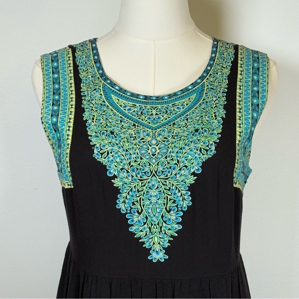 Free People Black And Green Floral Sleeveless Lightweight Dress Women’s Size 2 - Picture 2 of 9